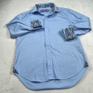 Robert Graham Mens Tailored Fit Blue Jacquard Paisley Trim Button Down Shirt M